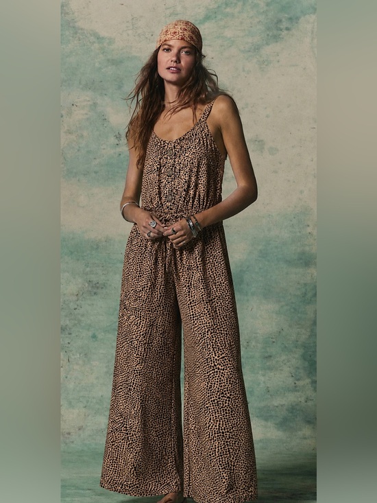 Joe Fresh Pants - Joe Fresh Brown and Black Leopard-Print Wide-Leg Jumpsuit